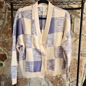 Lush Blue and Cream Knit Cardigan